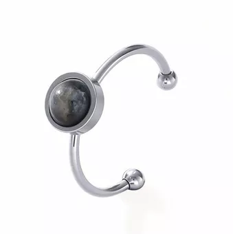 Larvikite Ring – Silver Stainless Steel