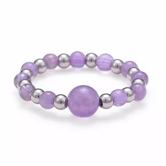 Silver Amethyst Beaded Ring