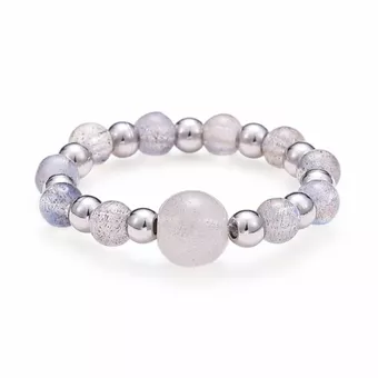 Silver Beaded Labradorite Ring