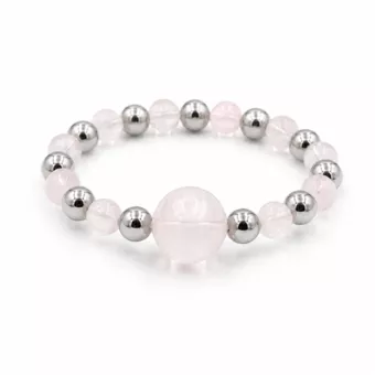 Silver Bead Ring with Rose Quartz