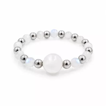 Silver Pearl Ring with White Moonstone