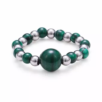 Silver Malachite Beaded Ring