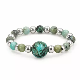 African Turquoise Silver Bead Ring