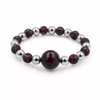 Silver Pearl Ring with Red Garnet