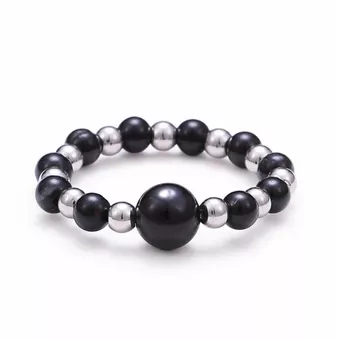Silver Pearl Ring with Black Tourmaline