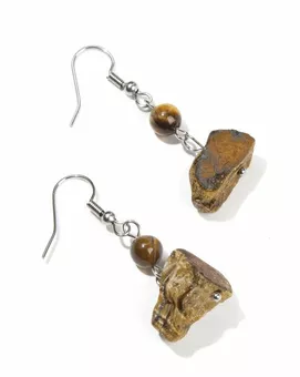 Silver Earrings in Stainless Steel Raw Tiger Eye A 3.5cm