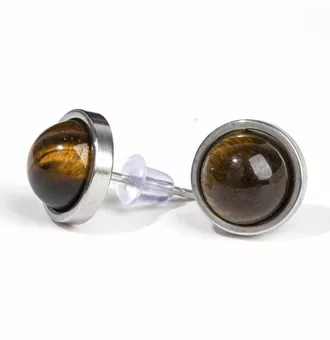 Round Stainless Steel Tiger Eye Stud Earrings 10mm