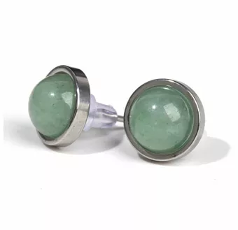 Round Stainless Steel Green Aventurine Stud Earrings 10mm
