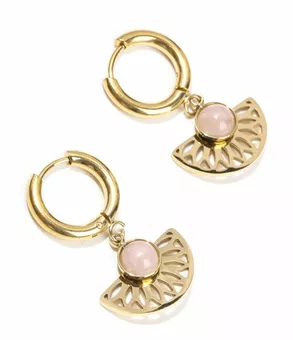 Gold Stainless Steel Aztec Rose Quartz Earrings A 33mm