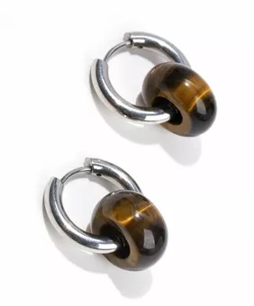 Hope Silver Stainless Steel Tiger Eye Earrings A 18mm