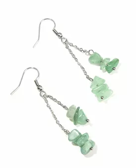 Baroque Silver Earrings in Stainless Steel Green Aventurine A 5cm