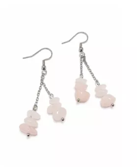 Silver Stainless Steel Baroque Earrings with Rose Quartz A 6cm