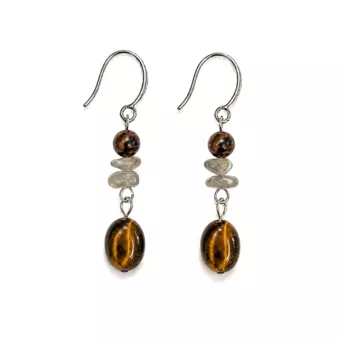 Mahogany Obsidian, Labradorite & Tiger's Eye Earrings
