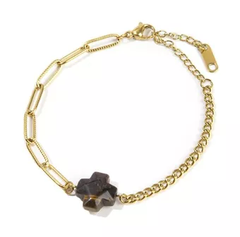 Gold Stainless Steel Cross Tiger's Eye Bracelet A 16cm