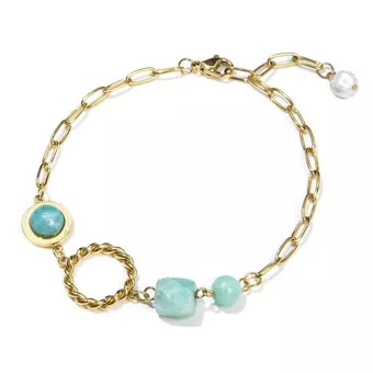 Amazonite A Bracelet in Gold Stainless Steel 23cm