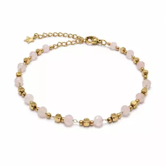 Rose Quartz AB Energy Bracelet – Gold Beads