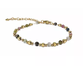 Multicolor Tourmaline A Energy Bracelet – Gold Beads