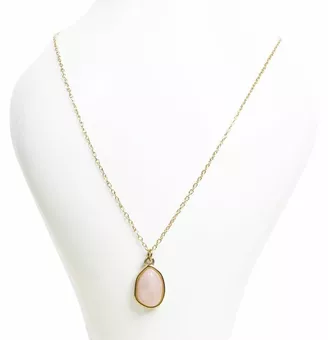 Gold Stainless Steel Necklace with Geometric Rose Quartz AA Pendant 15mm