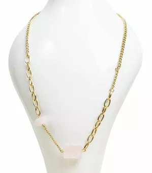 Gold Stainless Steel Rose Quartz A Necklace 48cm