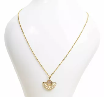 Gold Stainless Steel Necklace Aztec Pendant 6 mm Rose Quartz