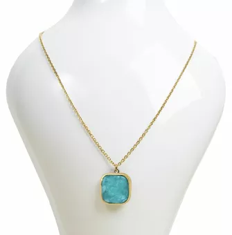 Gold Stainless Steel Necklace with AA Amazonite Square Pendant
