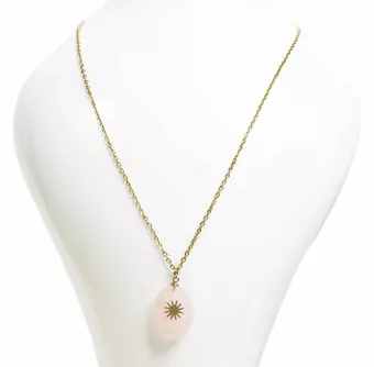 Gold Stainless Steel Necklace with Faceted Rose Quartz AA Star Pendant