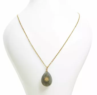 Gold Stainless Steel Chain Necklace with Faceted Labradorite & Sun Pendant