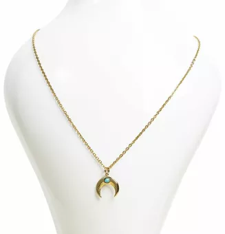 Gold Stainless Steel Chain Necklace with Moon Pendant Turquenite A