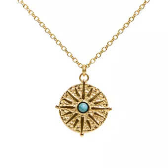 Gold Stainless Steel Sun Necklace with Turquenite A
