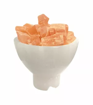 Selenite Lamp Bowl with Orange Selenite Pebbles 16cm 2-3Kg
