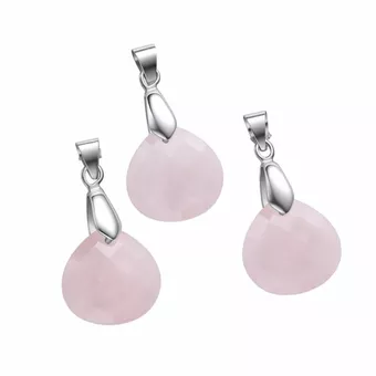 Faceted Rose Quartz Flat Drop Pendant – Set of 3