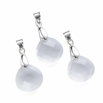 Faceted Flat Drop Pendant in Rock Crystal – Set of 3