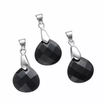 Black Obsidian Faceted Flat Teardrop Pendant – Set of 3