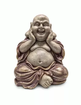 Patinated Mauve and Gold Laughing Buddha Statue in Resin 26 cm