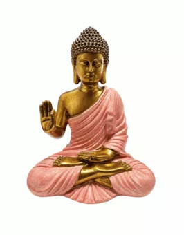 Abhaya Buddha Statue Pink and Gold Resin 23 cm