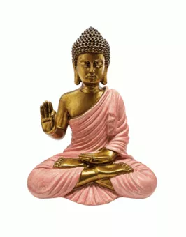 Abhaya Buddha Statue Pink and Gold Resin 23 cm