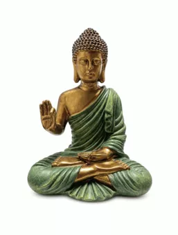 Dark Green and Gold Resin Abhaya Buddha Statue 31 cm