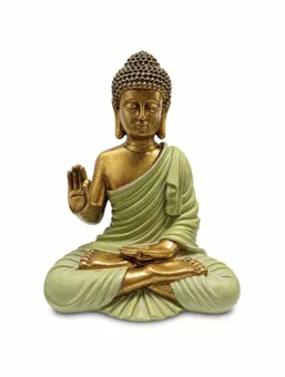 Dark Green and Gold Resin Abhaya Buddha Statue 31 cm