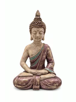 Purple and Gold Resin Meditating Buddha Statue 31 cm