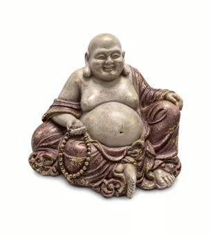 Mauve and Gold Laughing Buddha Resin Statue 16 cm
