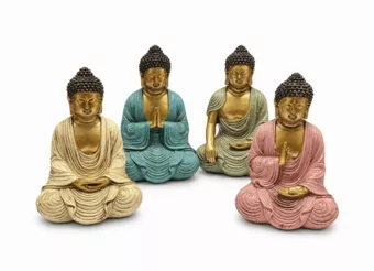 Set of 4 Multicolored Meditation Buddha Statues in Resin, 10 cm