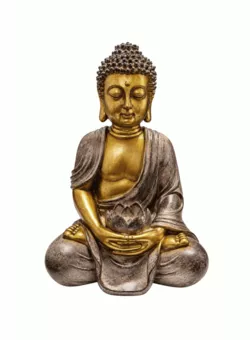 Golden and Taupe Meditation Buddha Statue with Lotus in Resin 30 cm
