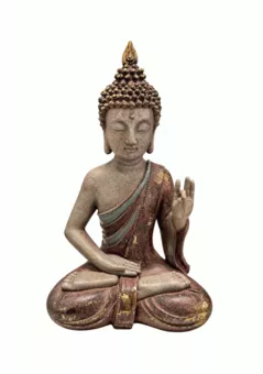 Patinated Mauve Resin Vitarka Buddha Statue 31 cm