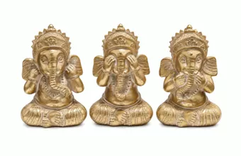 Set of 3 Golden Resin Wisdom Ganesh Statues 12 cm