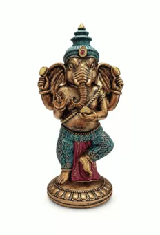 Standing Blue Turquoise and Gold Ganesh Statue in Resin 32 cm