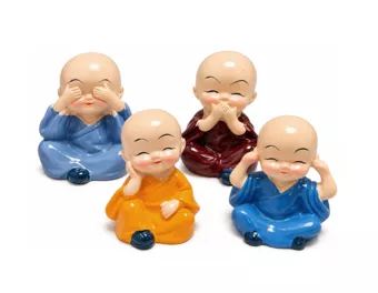 Set of 4 Ceramic Wisdom Monk Figurines 5.5 cm
