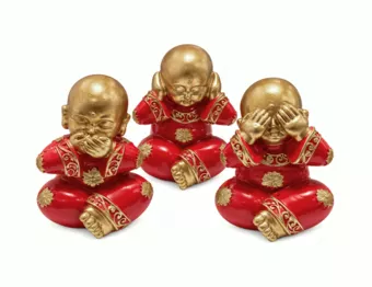 Set of 3 Red and Gold Resin Wisdom Monks, 12 cm