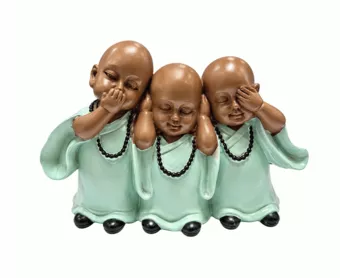Statue of 3 Green Wisdom Monks in Resin 11 cm