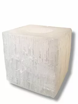 Raw Selenite Cube Candlestick 7cm 0.7-1Kg
