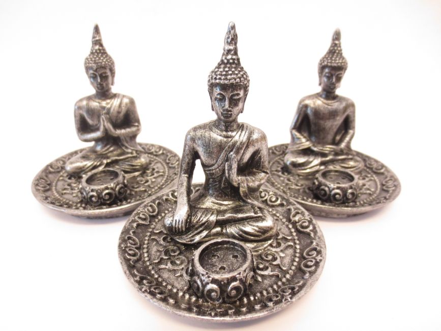 3 x Silver Tibetan Buddha incense holders
